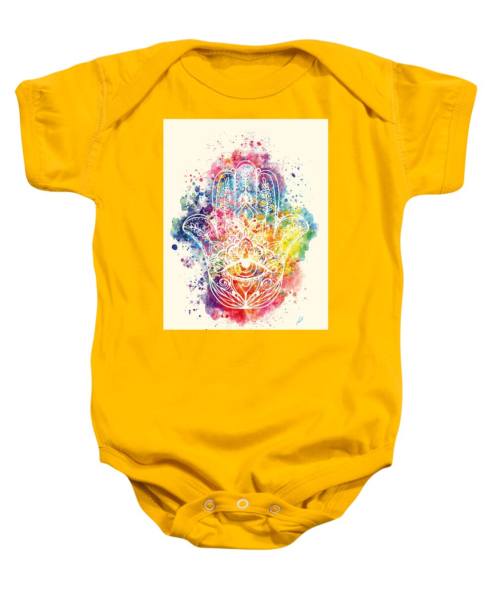 Watercolor Baby Onesie featuring the painting Watercolor - The Hamsa by Vart by Vart Studio