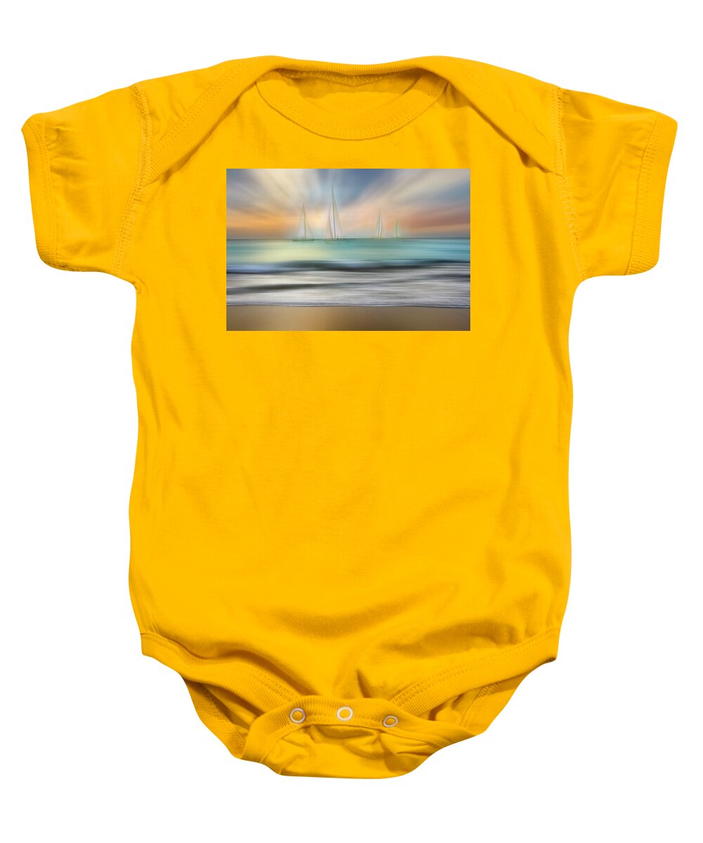 Boats Baby Onesie featuring the photograph White Sails Dreamscape by Debra and Dave Vanderlaan