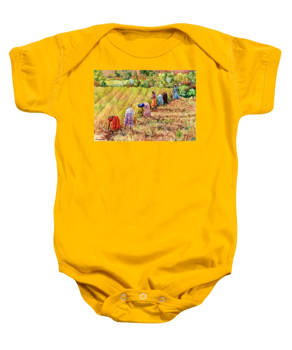 India Painting Baby Onesie featuring the painting Women at Work by Anne Gifford