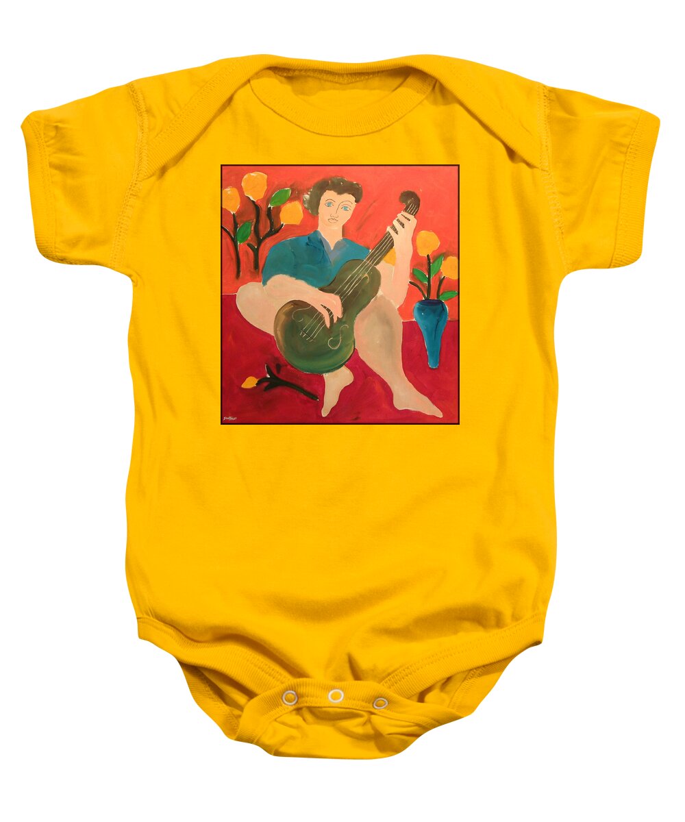Music Baby Onesie featuring the painting Yellow Melody by Jim Stallings