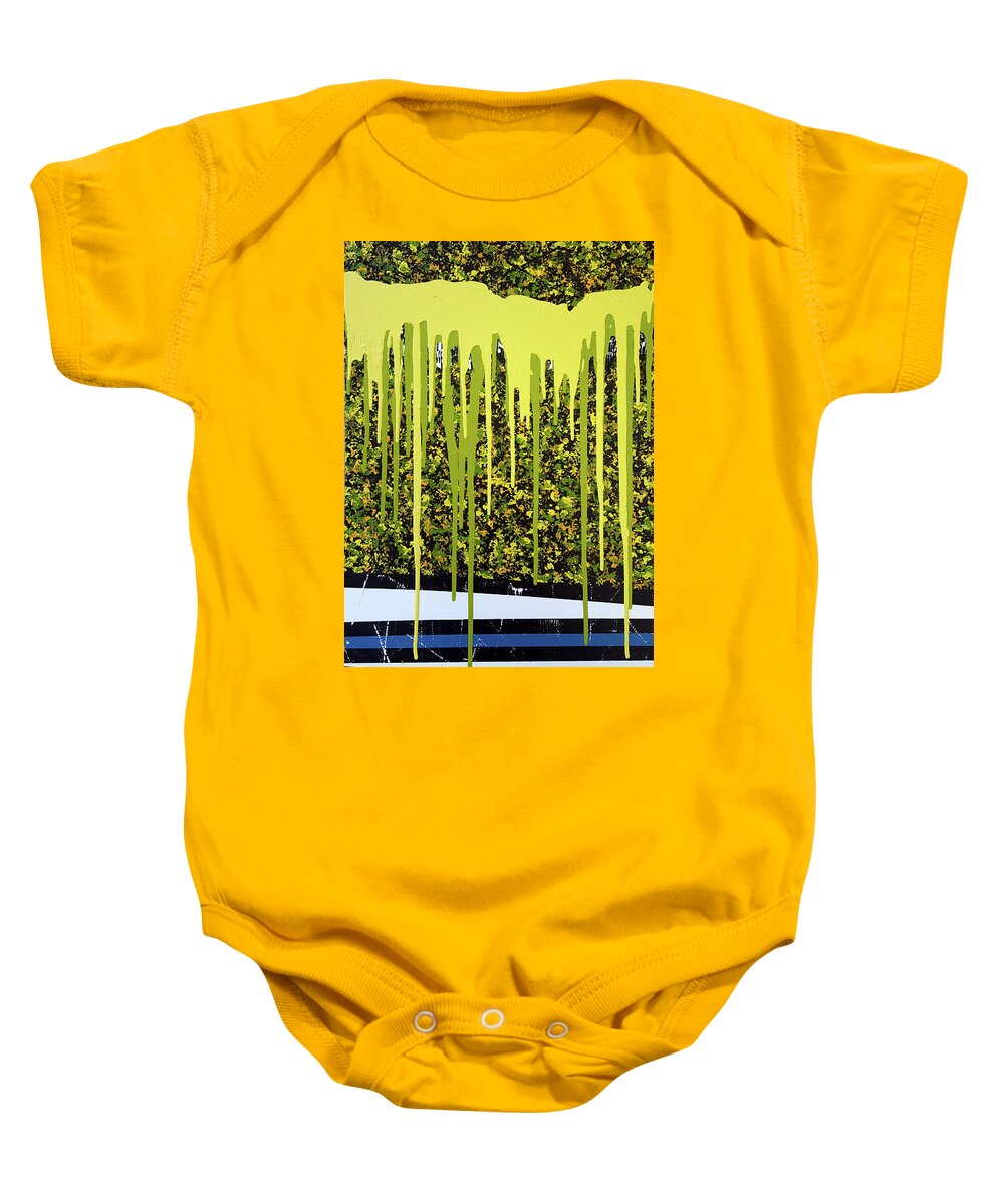 Acrylic Baby Onesie featuring the painting Yellow Modern Marble by Diana Hrabosky