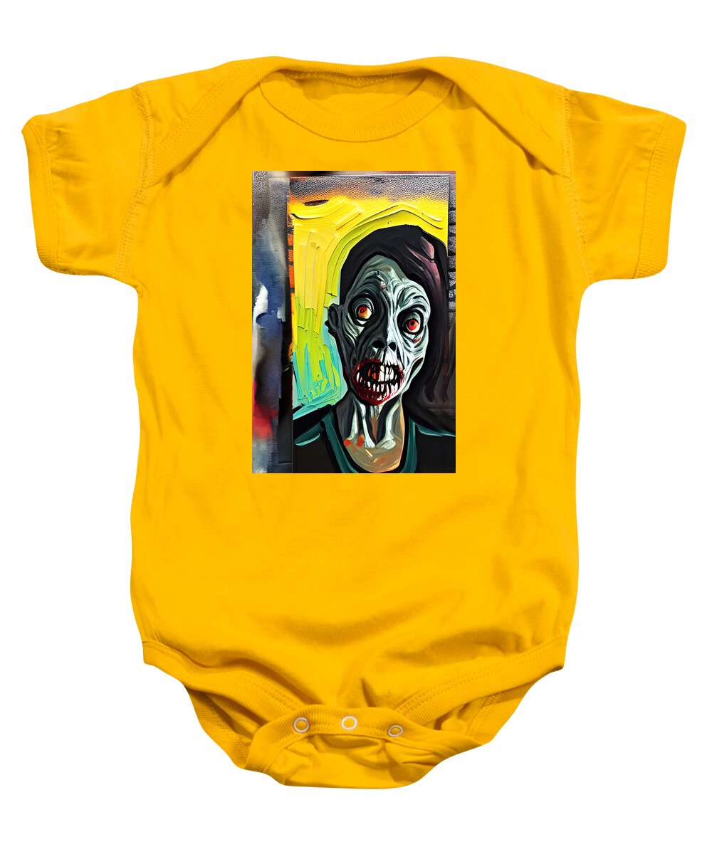 Zombies Baby Onesie featuring the digital art Zombie Screaming in the Spirit of Evard Munch by Floyd Snyder