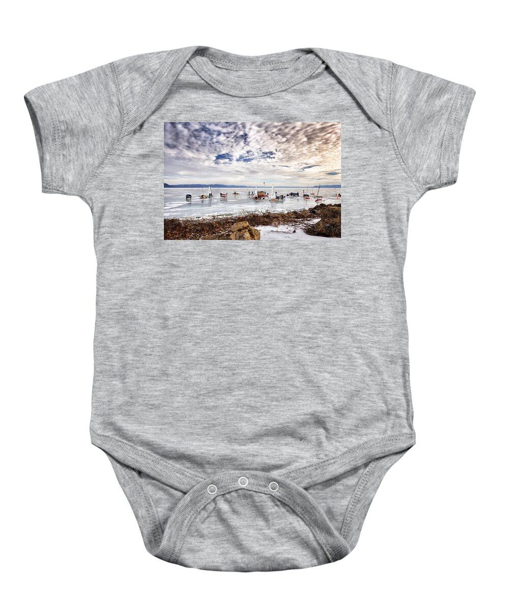 Ice Baby Onesie featuring the photograph Ice boats on Lake Pepin by Al Mueller
