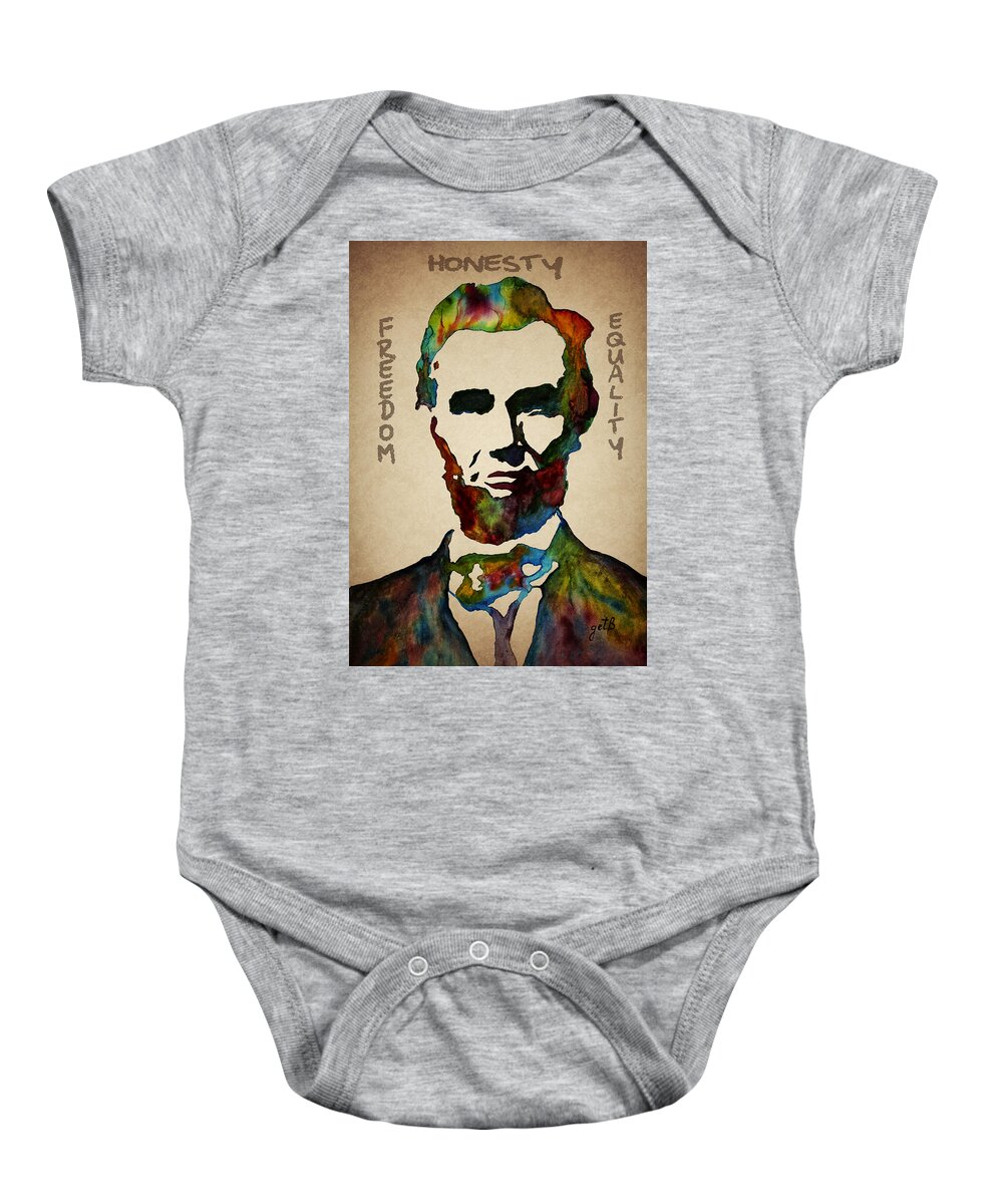 Abraham Lincoln Baby Onesie featuring the painting Leader Qualities Abraham Lincoln by Georgeta Blanaru