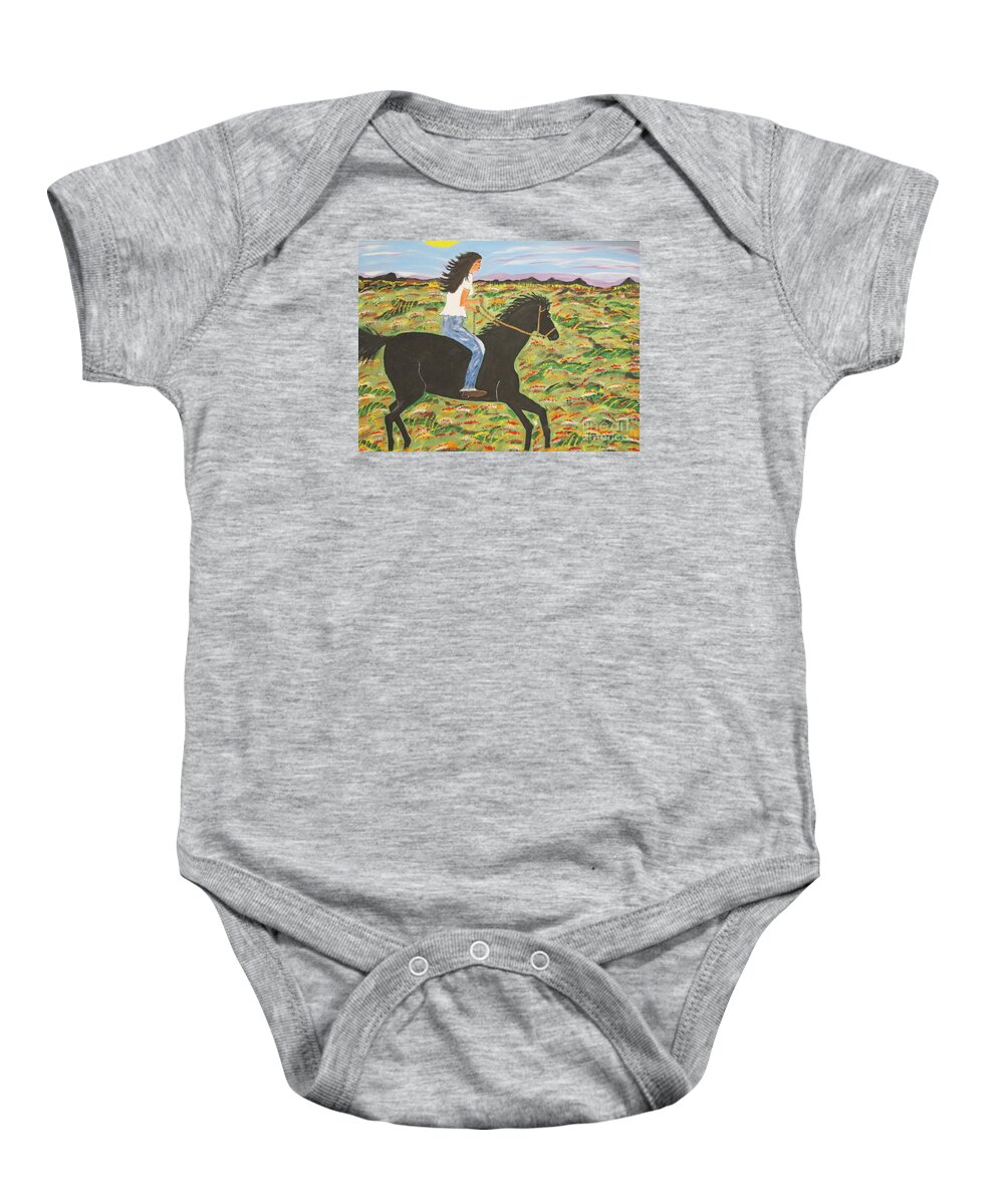 Morning Baby Onesie featuring the painting Morning Bareback Ride by Jeffrey Koss