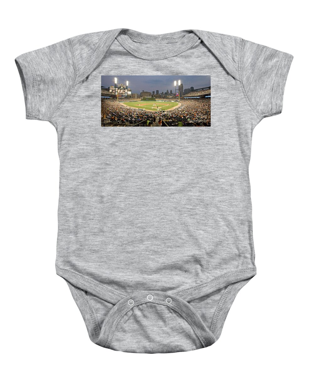 Baseball Baby Onesie featuring the photograph 0555 Comerica Park Detroit by Steve Sturgill