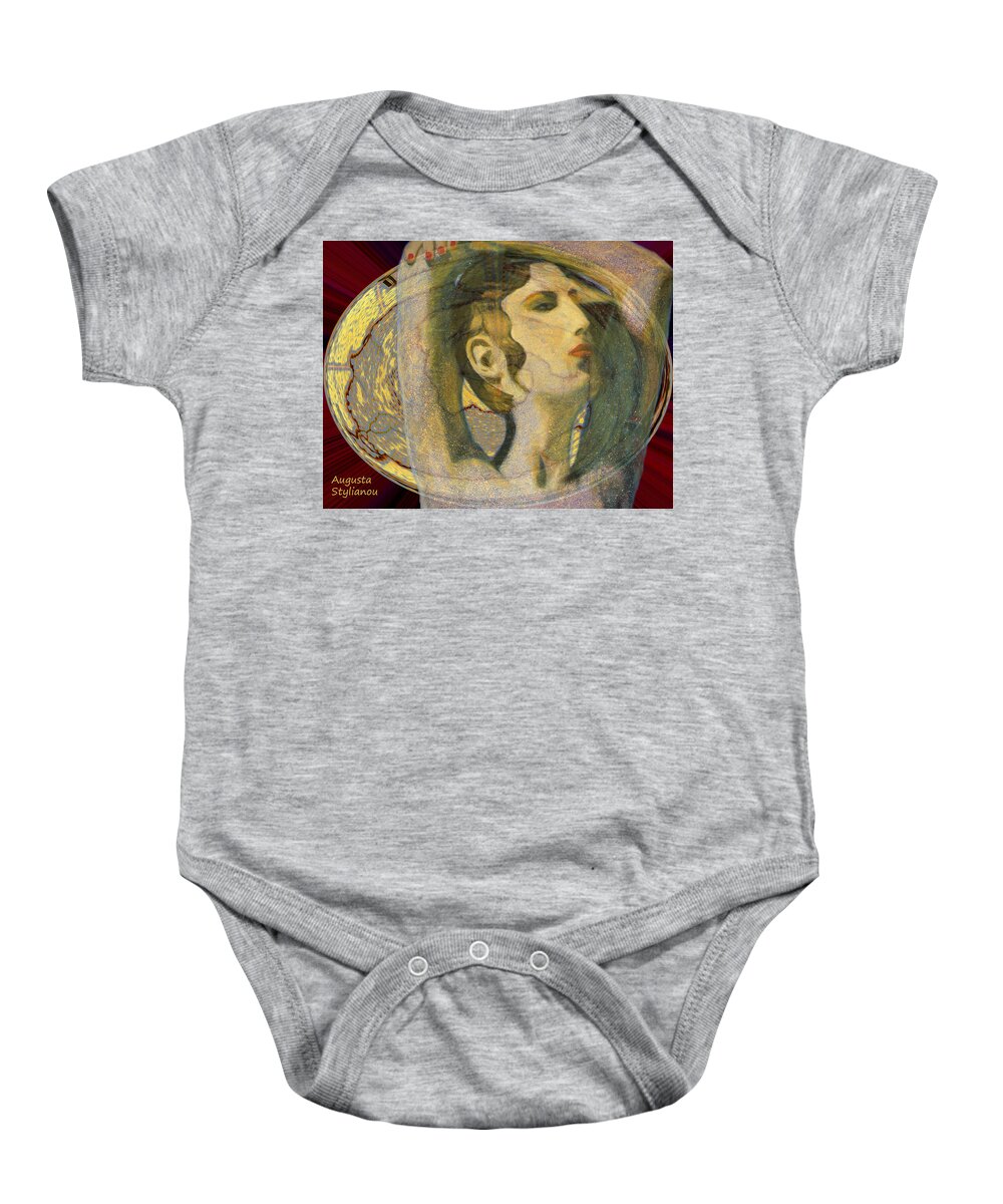 Augusta Stylianou Baby Onesie featuring the digital art Abstract Cyprus Map and Aphrodite #1 by Augusta Stylianou