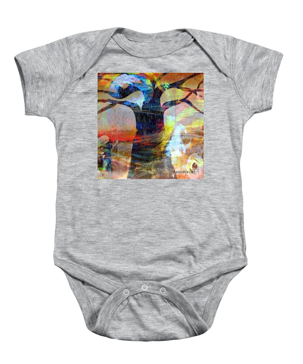 Fania Simon Baby Onesie featuring the mixed media Family Connection #2 by Fania Simon