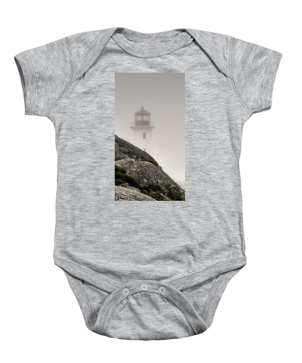 Lighthouse Baby Onesie featuring the photograph Halifax Fog #1 by Jennifer Wheatley Wolf