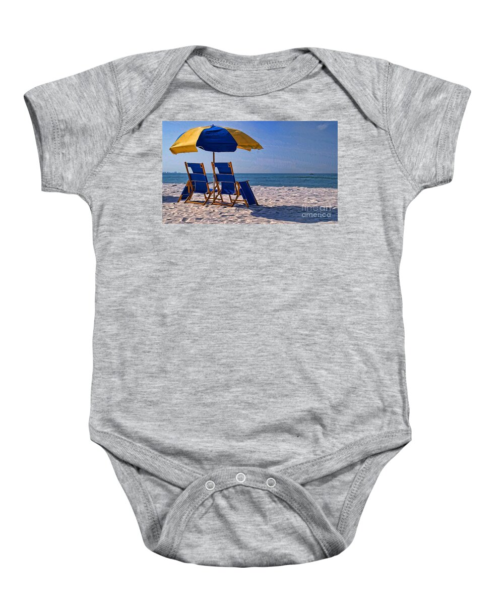 Chairs Baby Onesie featuring the photograph Have a seat #1 by Peggy Hughes