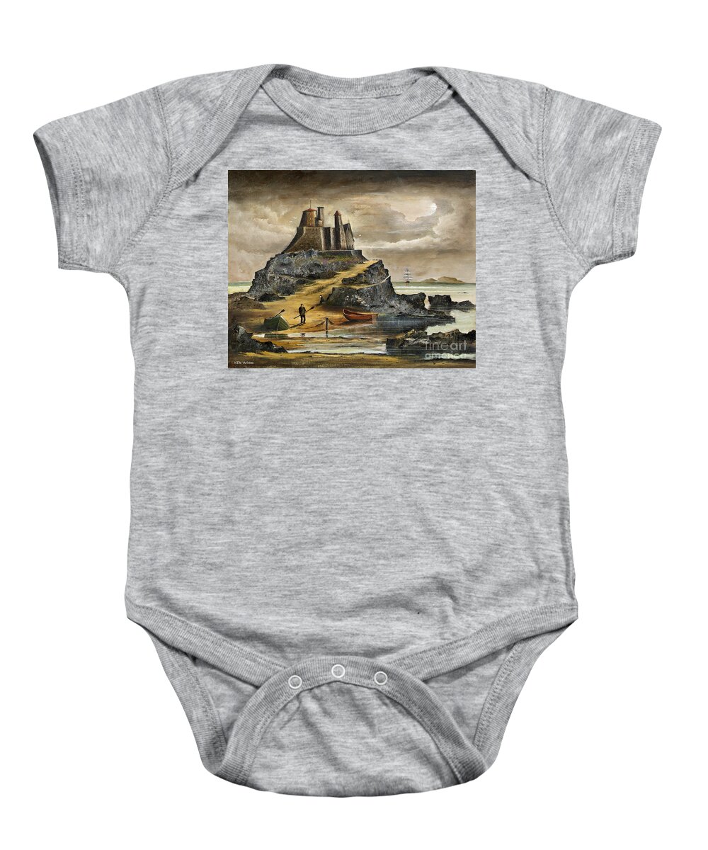 Countryside Baby Onesie featuring the painting Lindisfarne - England by Ken Wood