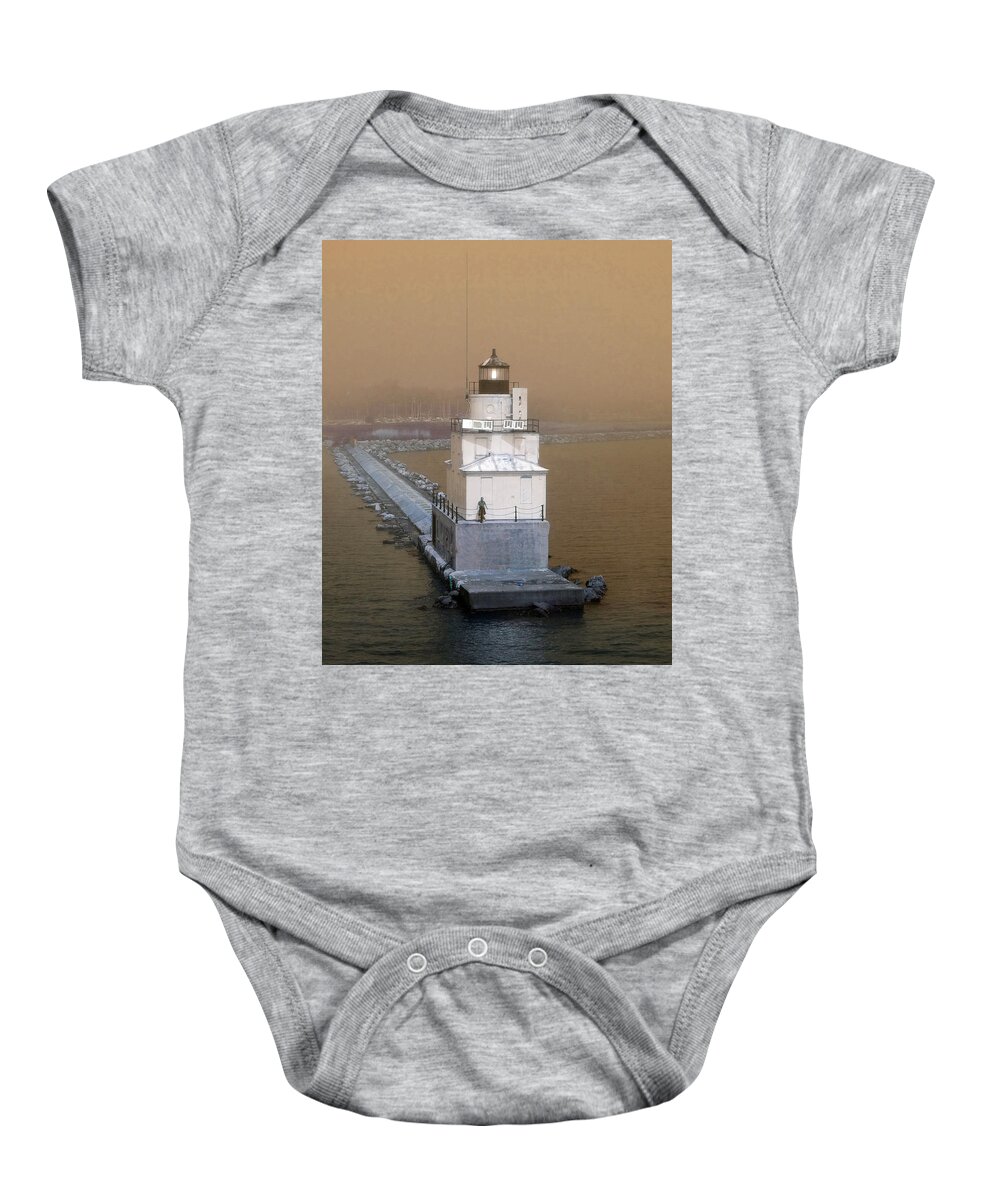 Lighthouse Baby Onesie featuring the photograph Manitowoc Breakwater Light by David T Wilkinson