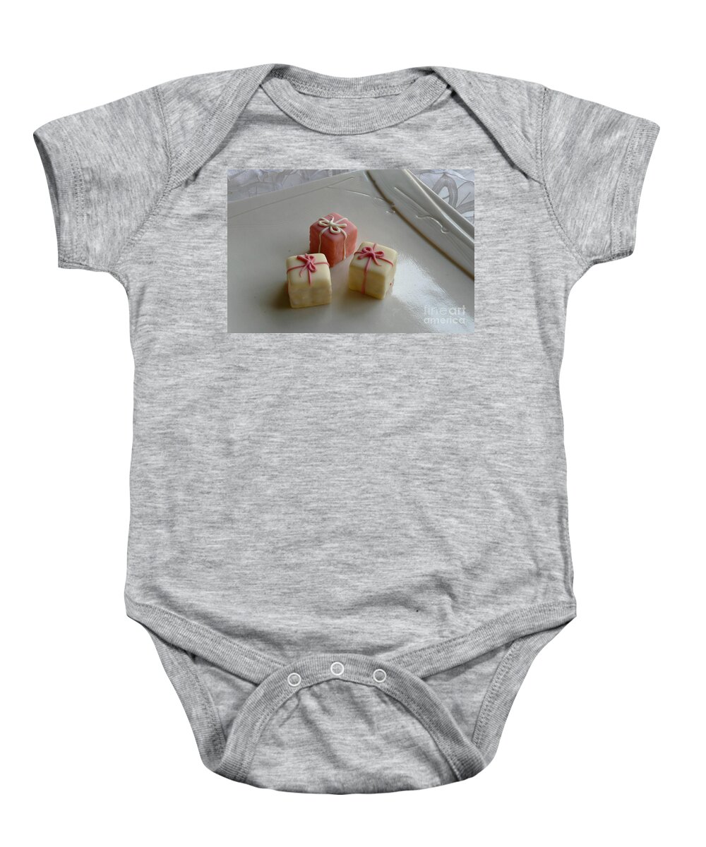Cake Baby Onesie featuring the photograph Pink Petit Fours by Valerie Reeves