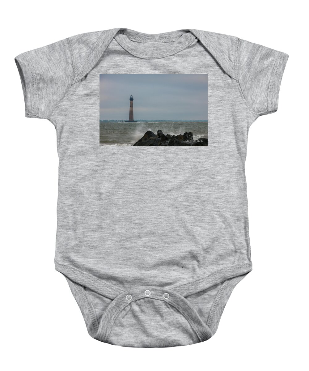 Morris Island Lighthouse Baby Onesie featuring the photograph Rough Seas #2 by Dale Powell