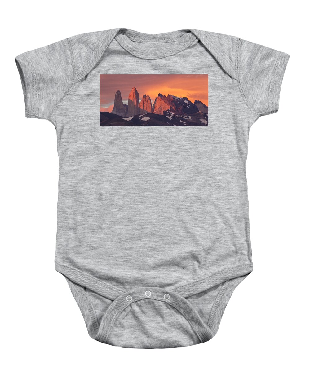 Feb0514 Baby Onesie featuring the photograph Sunrise Torres Del Paine Np Chile by Matthias Breiter