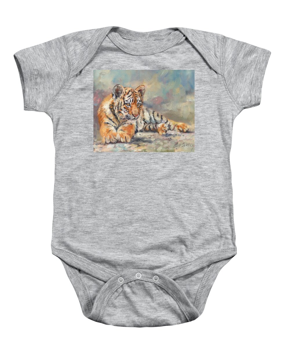 Tiger Baby Onesie featuring the painting Tiger Cub #1 by David Stribbling