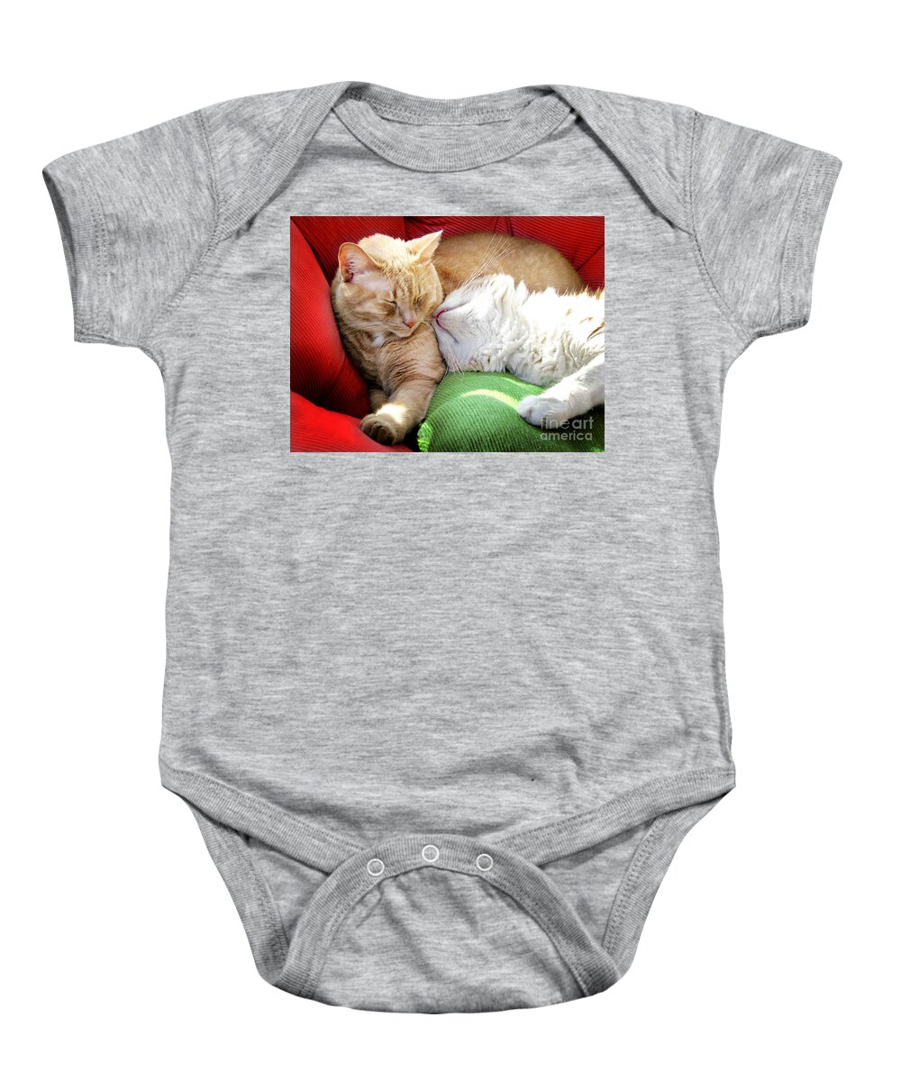 Cats Baby Onesie featuring the photograph Warmth and Love for the Holidays by Ellen Cotton