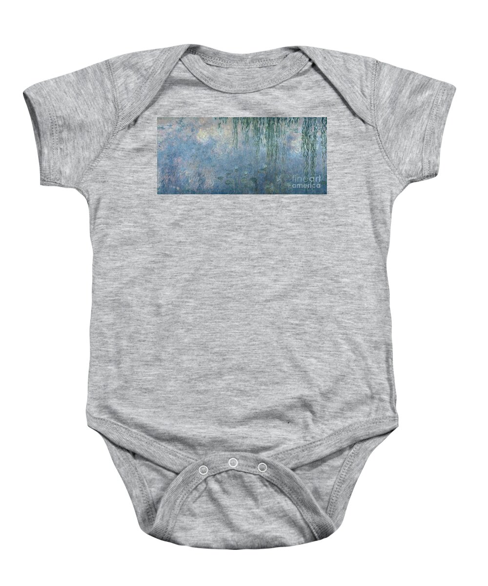 Blue Baby Onesie featuring the painting Waterlilies Morning with Weeping Willows by Claude Monet