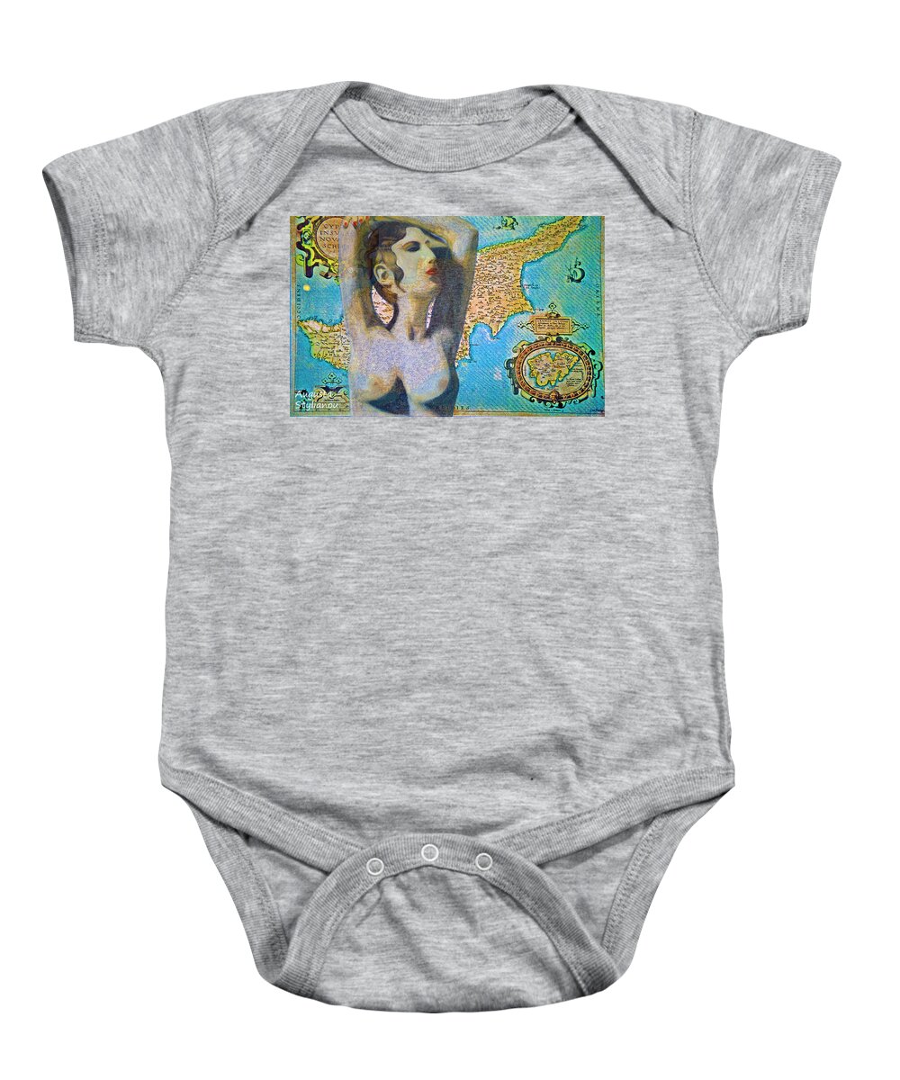 Augusta Stylianou Baby Onesie featuring the digital art Ancient Cyprus Map and Aphrodite #13 by Augusta Stylianou