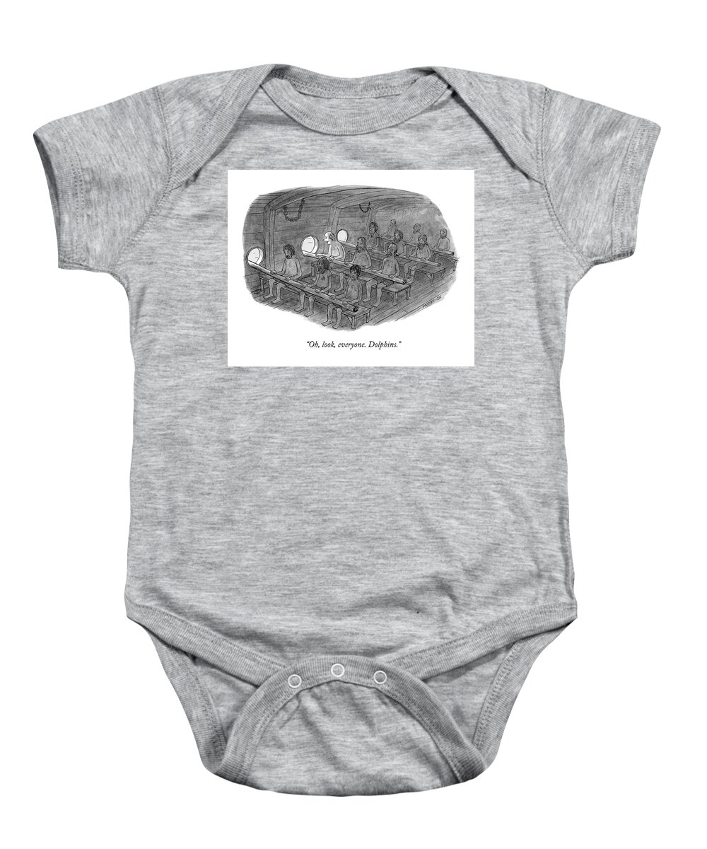 Rowers Baby Onesie featuring the drawing Oh, Look, Everyone. Dolphins by Jason Patterson