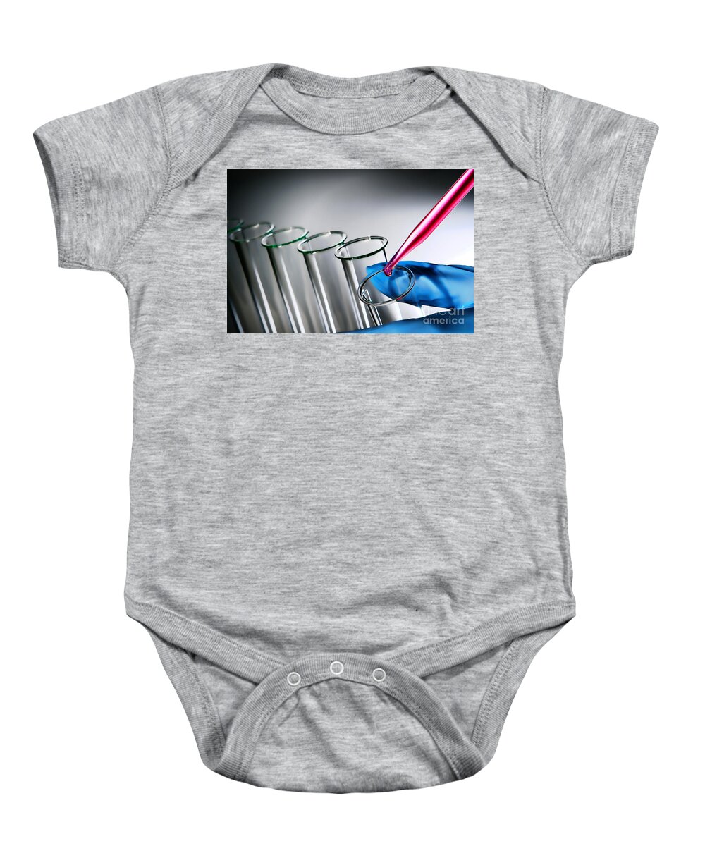 Test Baby Onesie featuring the photograph Laboratory Experiment in Science Research Lab #13 by Science Research Lab