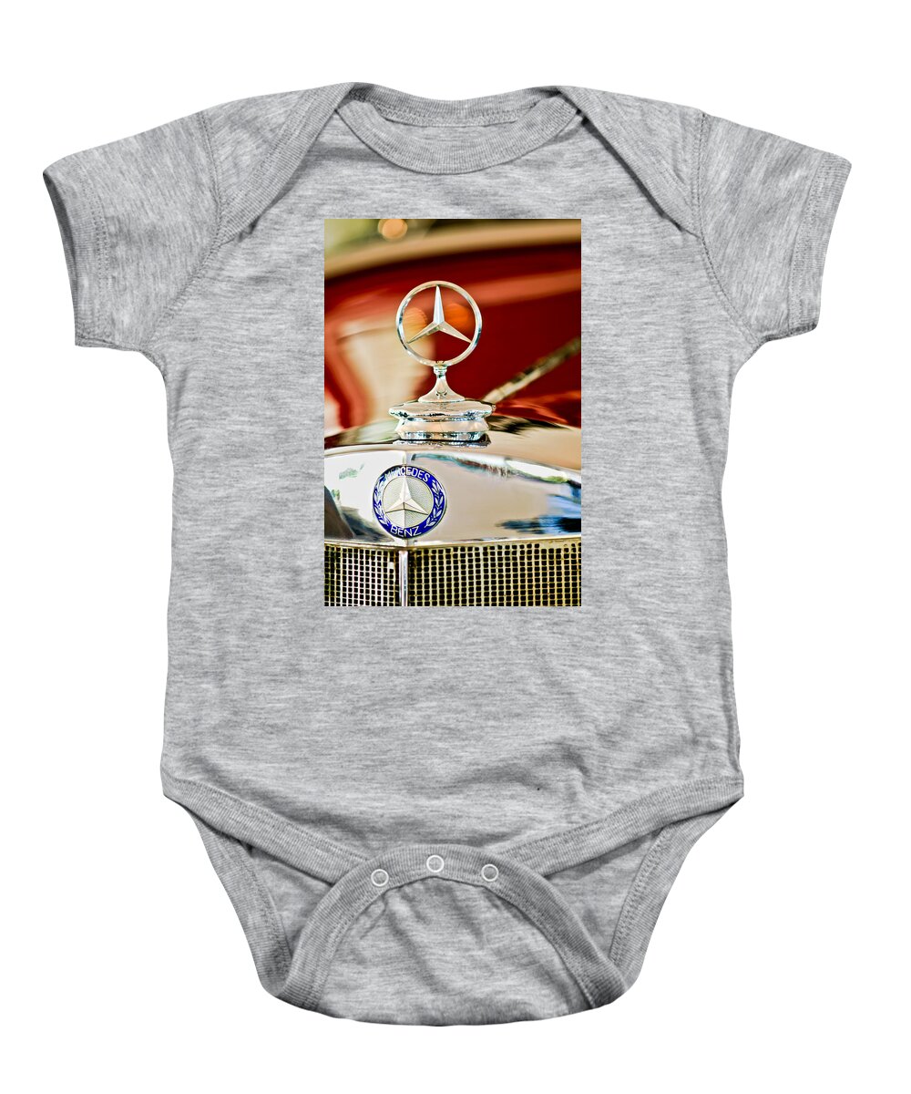 1937 Mercedes-benz Cabriolet Hood Ornament Baby Onesie featuring the photograph 1937 Mercedes-Benz Cabriolet Hood Ornament by Jill Reger