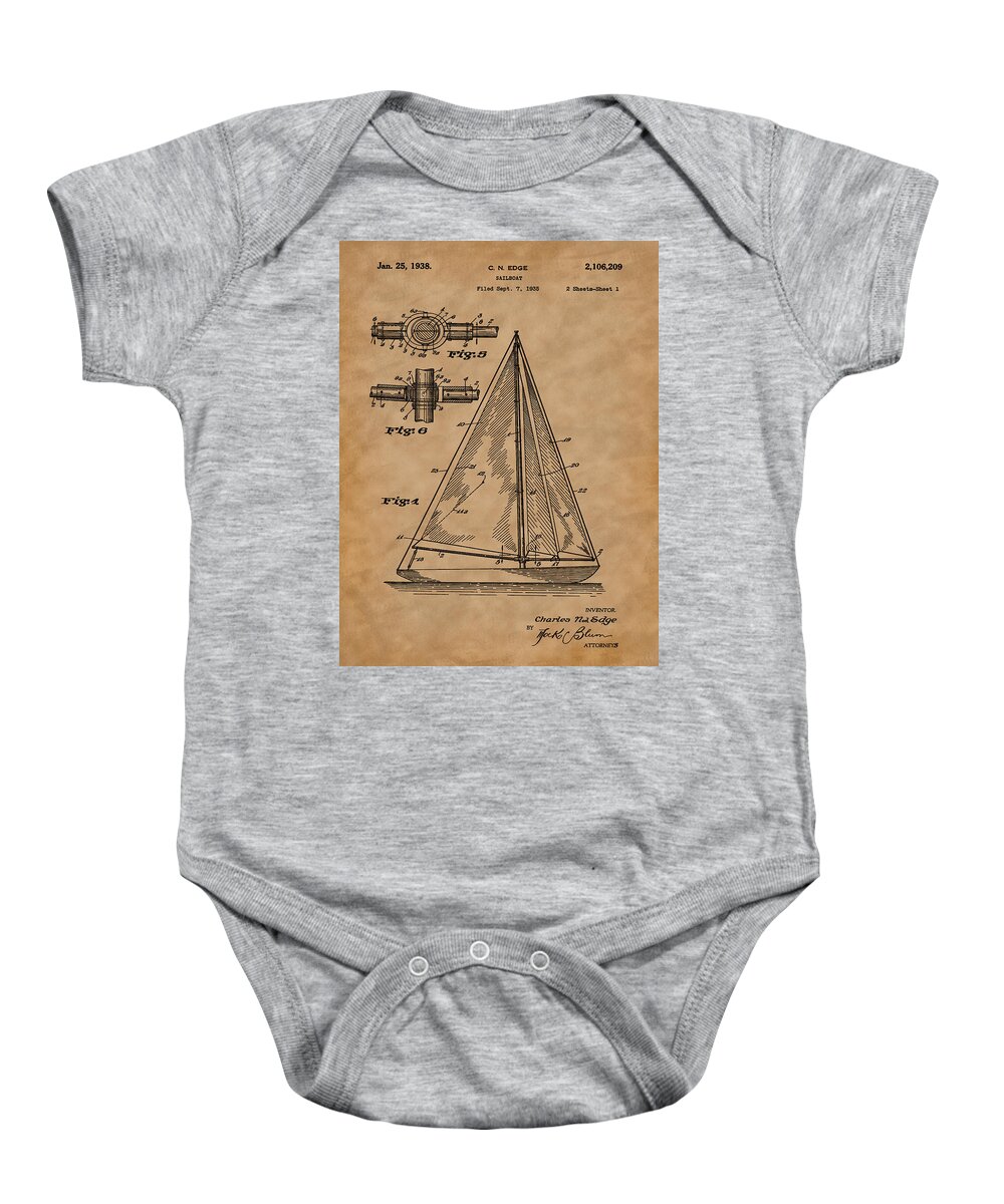 1938 Sailboat Patent Baby Onesie featuring the photograph 1938 Sailboat Patent Art-2 by Barry Jones