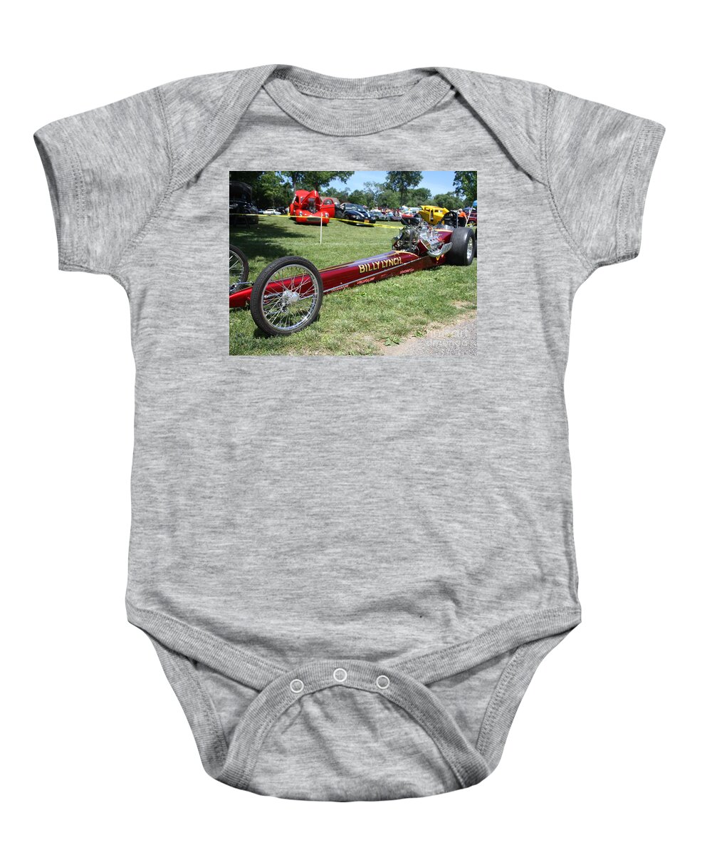 A 1967 Billy Lynchs Top Fuel Dragster Baby Onesie featuring the photograph A 1967 Billy Lynch's Top Fuel Dragster by John Telfer