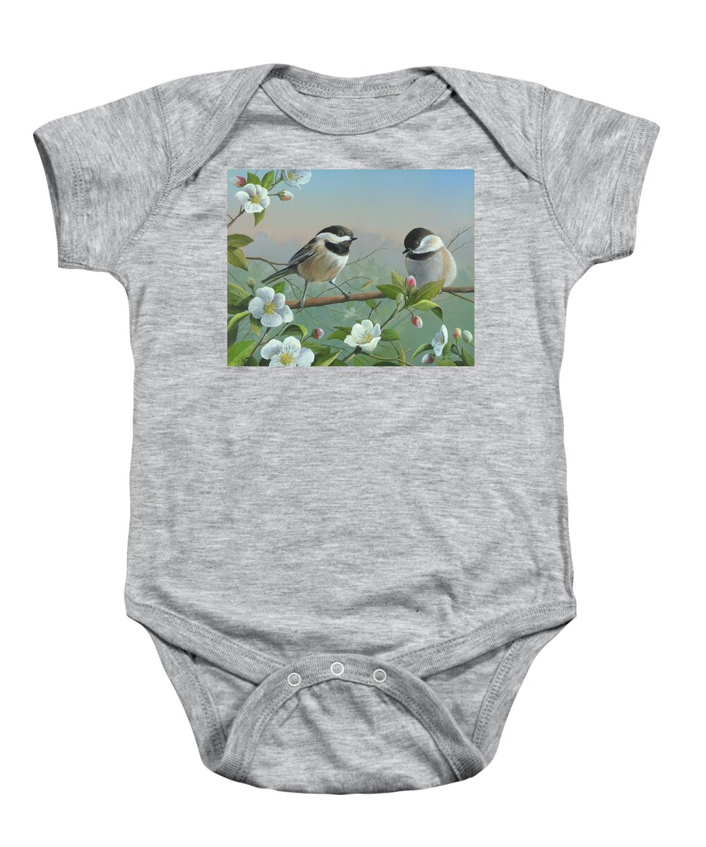 Black Capped Chickadee Painting Baby Onesie featuring the painting A Wonderful Day by Mike Brown