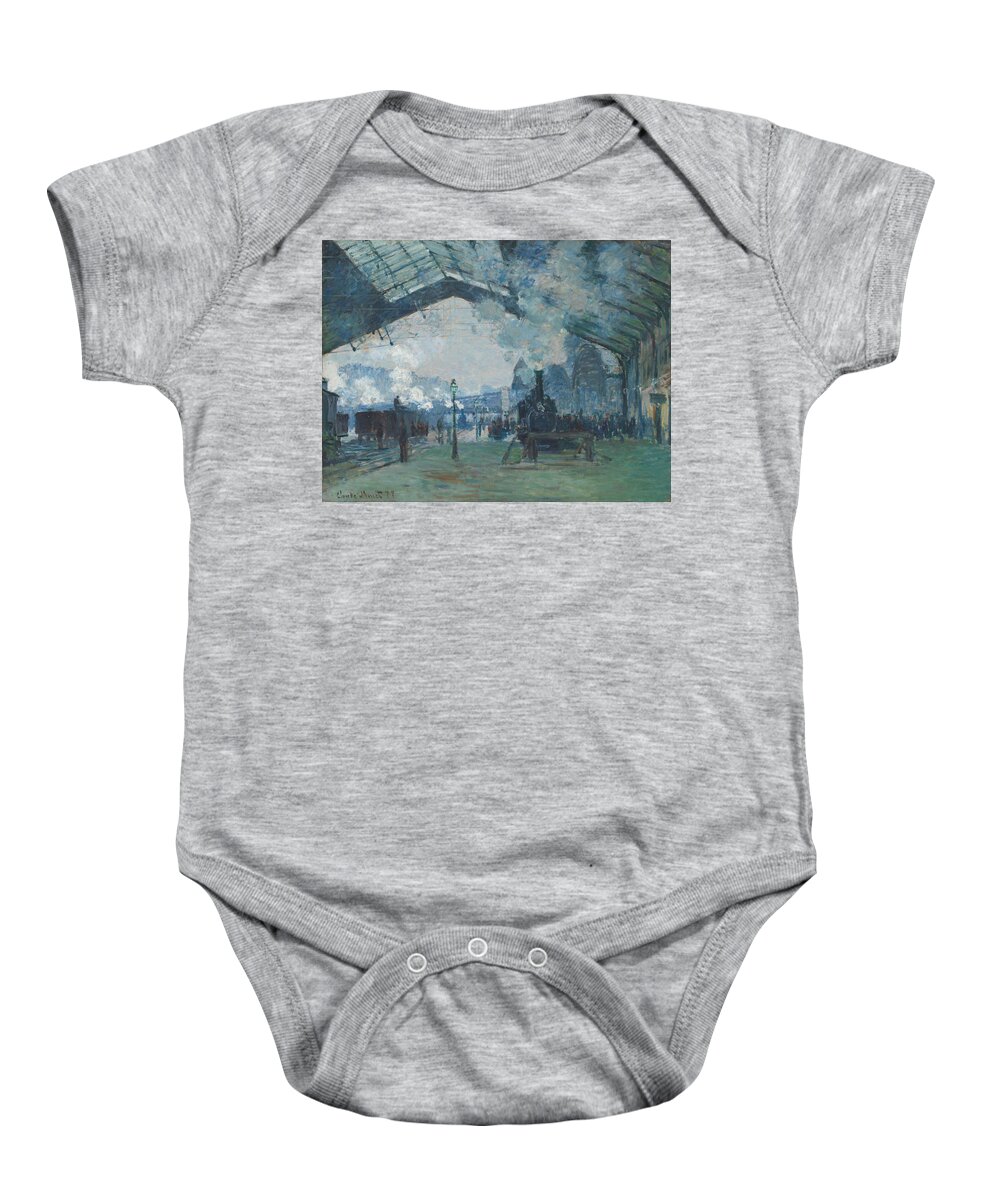 Claude Monet Baby Onesie featuring the painting Arrival Of The Normandy Train #2 by Claude Monet