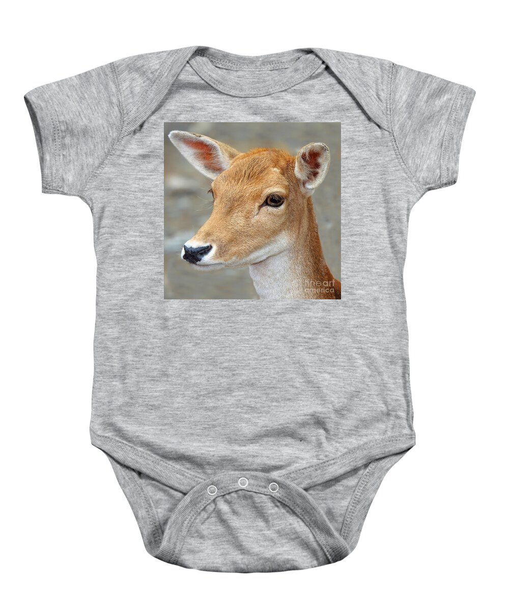 Does Baby Onesie featuring the photograph Doe Eyes by Geoff Crego