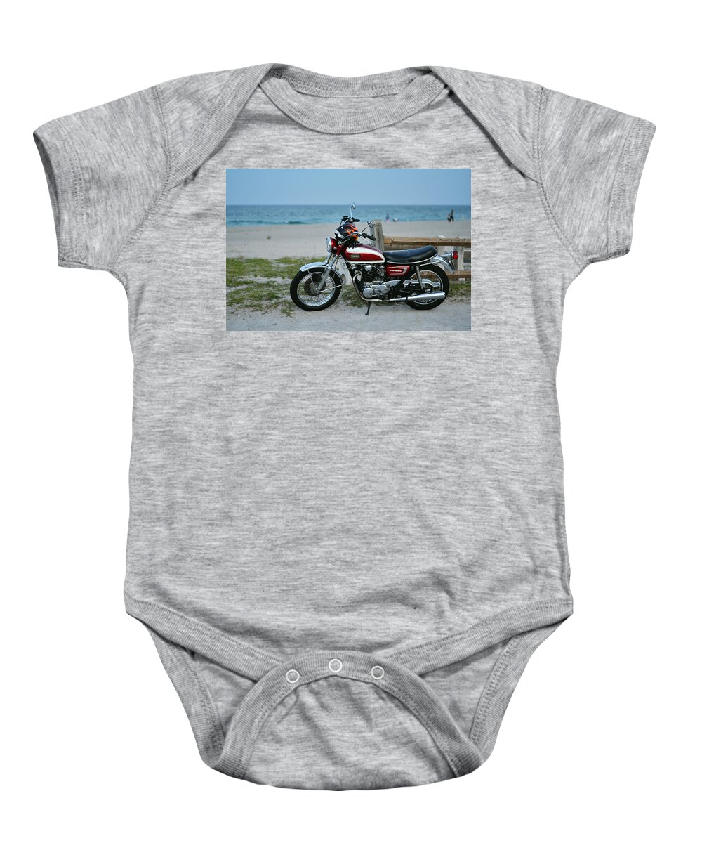 Motorcycle Baby Onesie featuring the photograph Retro Beach Ride #2 by Laura Fasulo