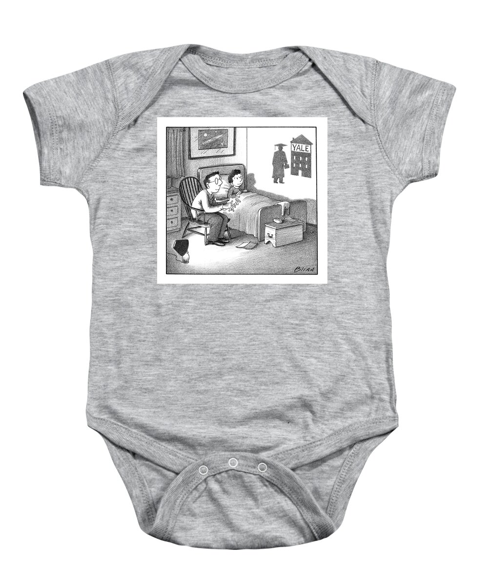 College Baby Onesie featuring the drawing Yale Shadow by Harry Bliss