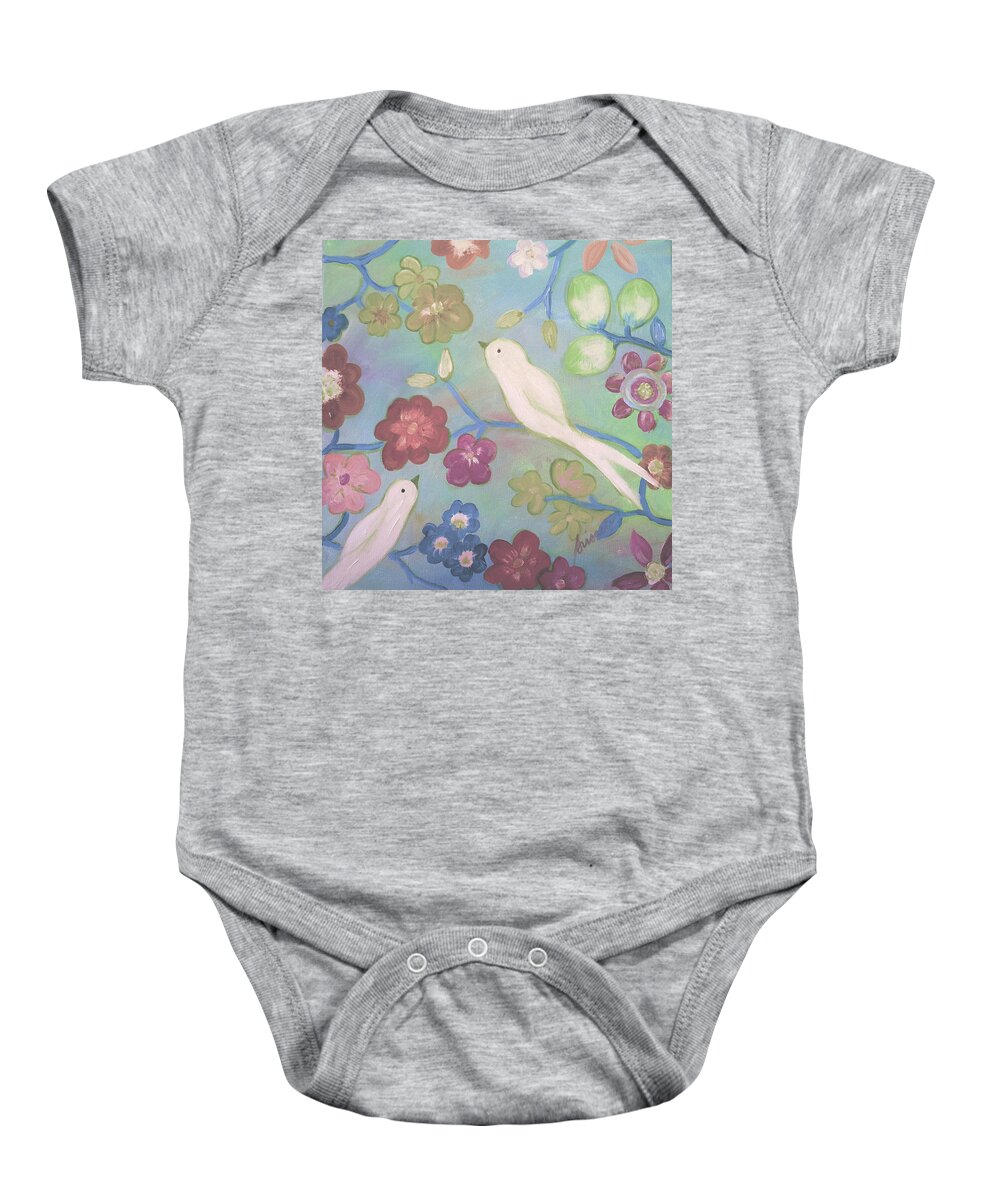 White Doves Baby Onesie featuring the painting White Doves #4 by Pristine Cartera Turkus