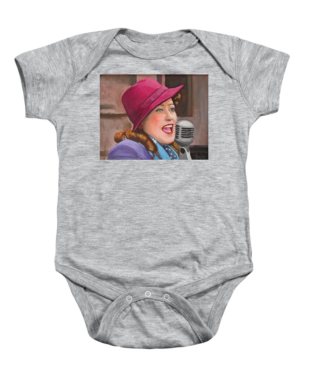 1940s Baby Onesie featuring the painting 40s SINGER by Kevin Hughes