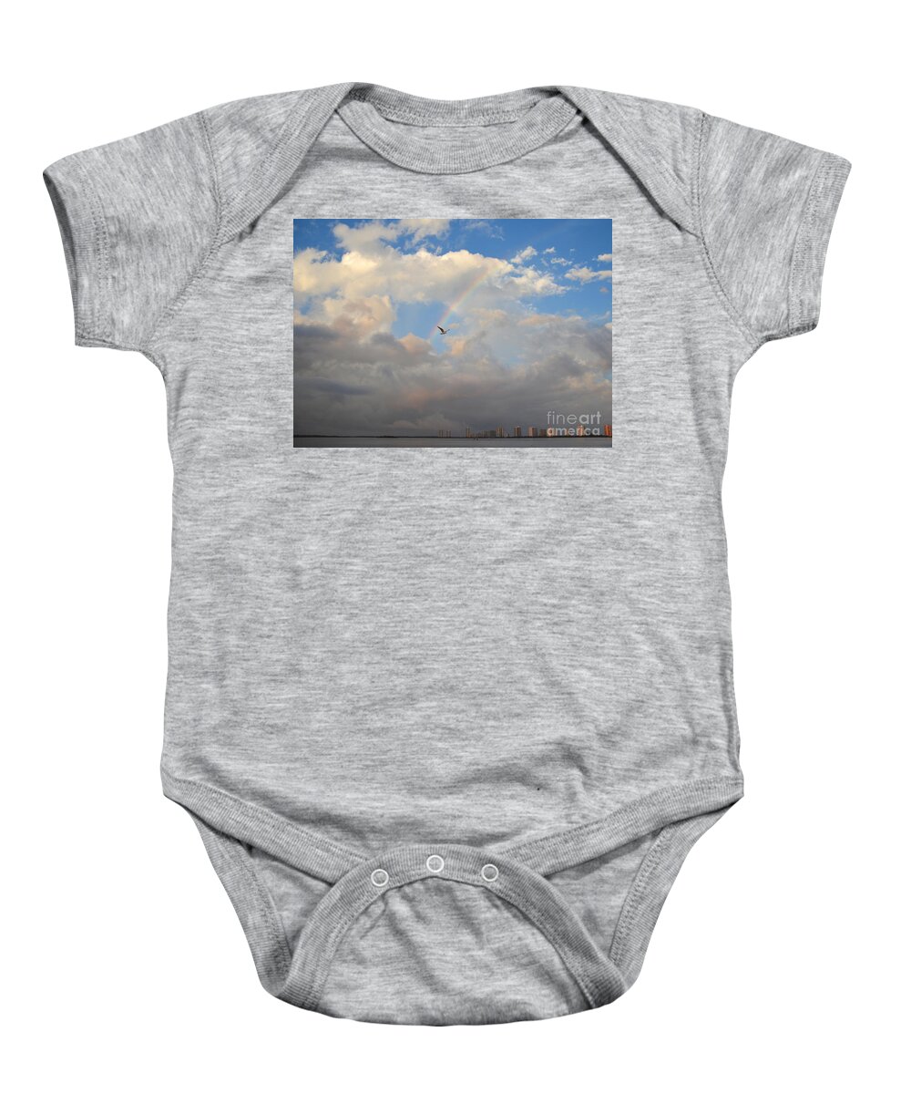 Rainbow Baby Onesie featuring the photograph 6- Rainbow and Seagull by Joseph Keane
