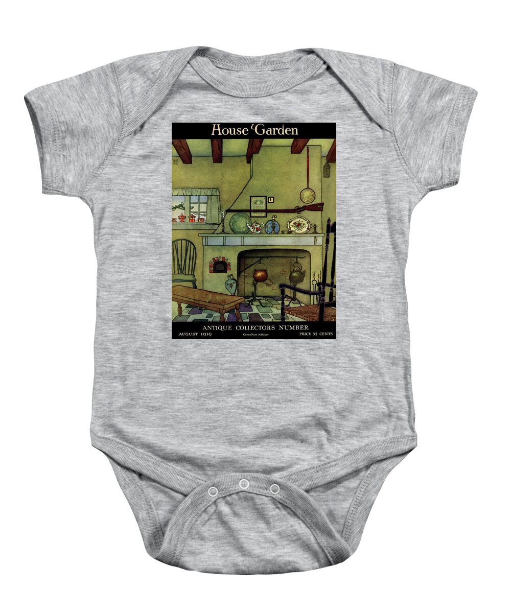 House And Garden Baby Onesie featuring the photograph A 1920's Idea Of A Colonial Kitchen by Harry Richardson