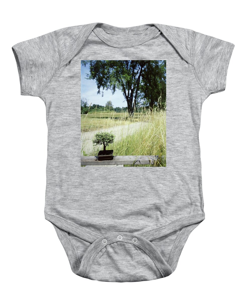 Plants Baby Onesie featuring the photograph A Bonsai Tree In A Hayfield by Pedro E. Guerrero