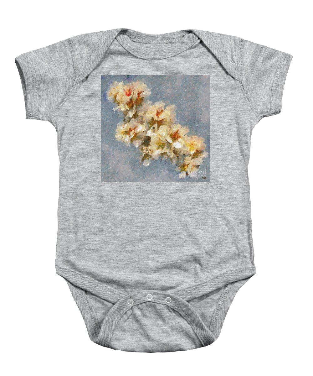 Still Life Baby Onesie featuring the painting A Flourishing Cherry Branch by Dragica Micki Fortuna