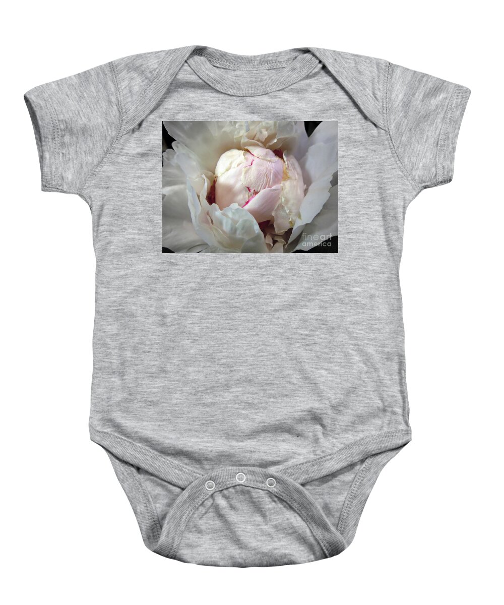  Baby Onesie featuring the photograph A Scoop of Strawberry Ice Cream in a Flower by Renee Trenholm