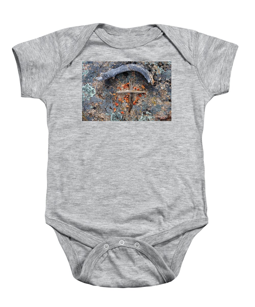 A Simple Sign Of The Cross Baby Onesie featuring the photograph A Simple Sign of the Cross by Karen Lee Ensley