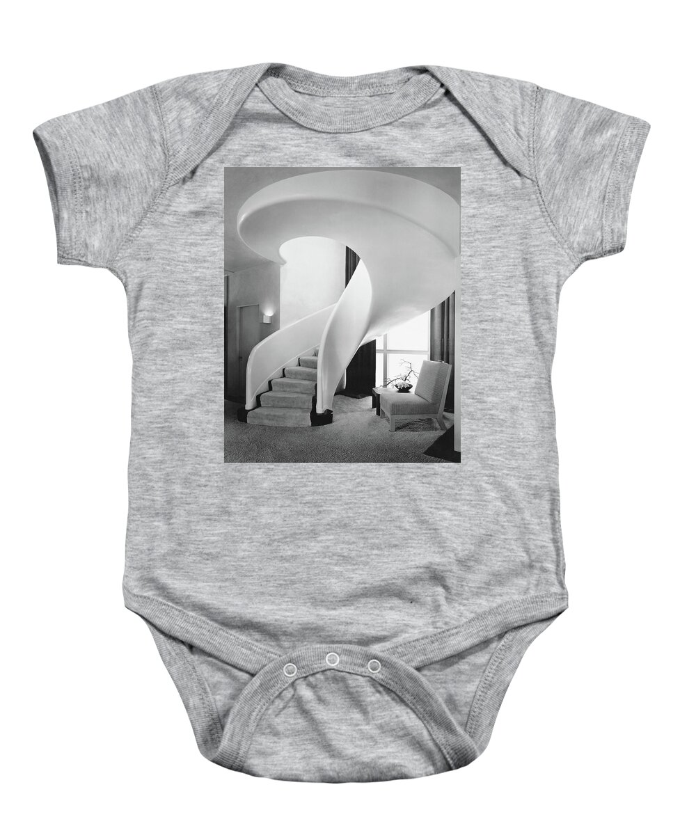 Interior Baby Onesie featuring the photograph A Spiral Staircase by Hedrich-Blessing
