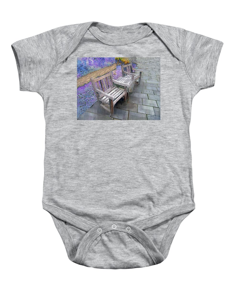 Chairs Baby Onesie featuring the painting After Spring Rain by RC DeWinter