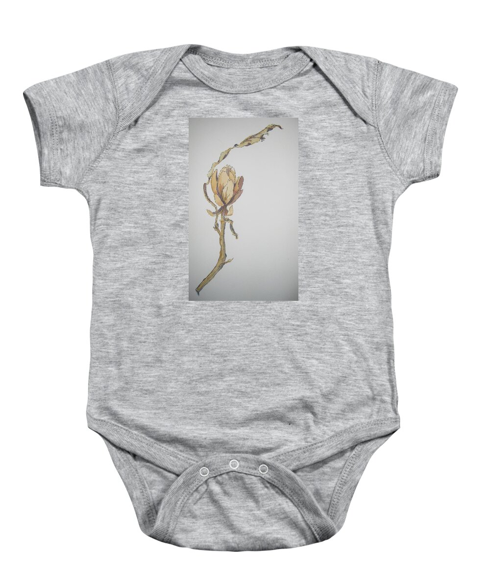 Pen And Ink Baby Onesie featuring the painting Felled by the Frost by Maria Hunt