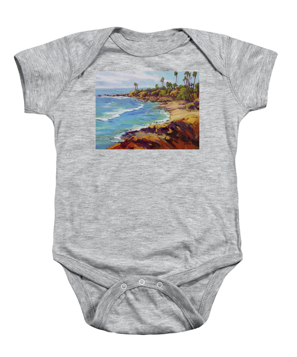 Laguna Beach Baby Onesie featuring the painting Afternoon Glow 2 by Konnie Kim