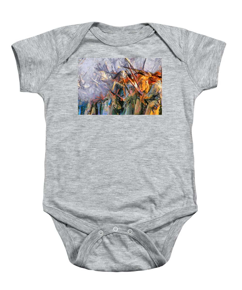 War Baby Onesie featuring the painting American Civil War - Abstract Expressionism by Georgiana Romanovna