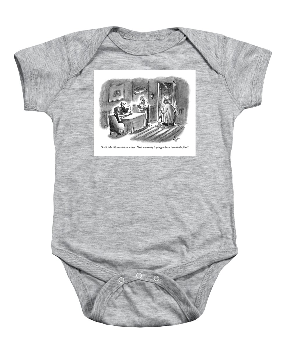 Waiters Baby Onesie featuring the drawing An Old Waiter Taking The Orders Of A Couple by Frank Cotham