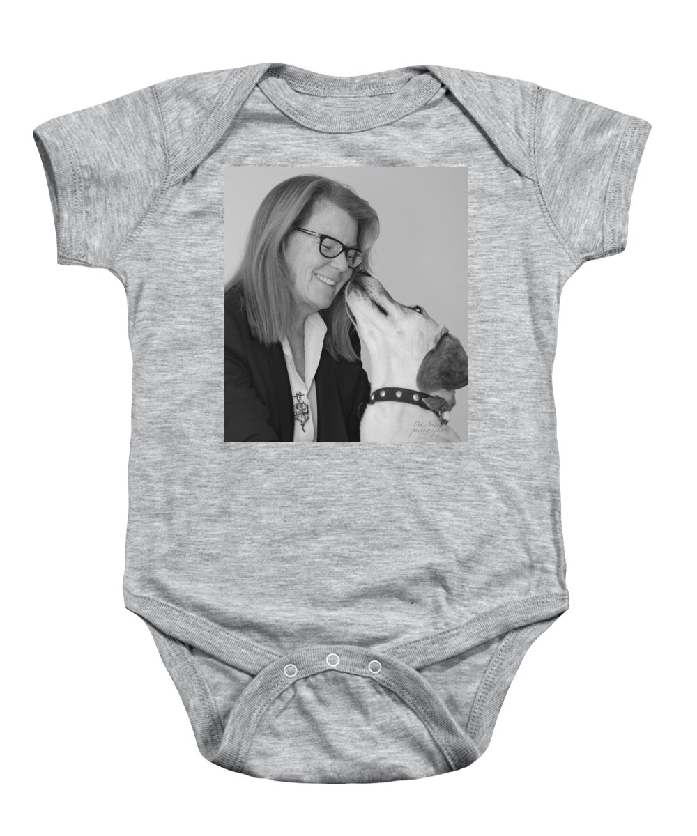 Dog Portrait Baby Onesie featuring the photograph Andrew and Andree BW by Irina ArchAngelSkaya