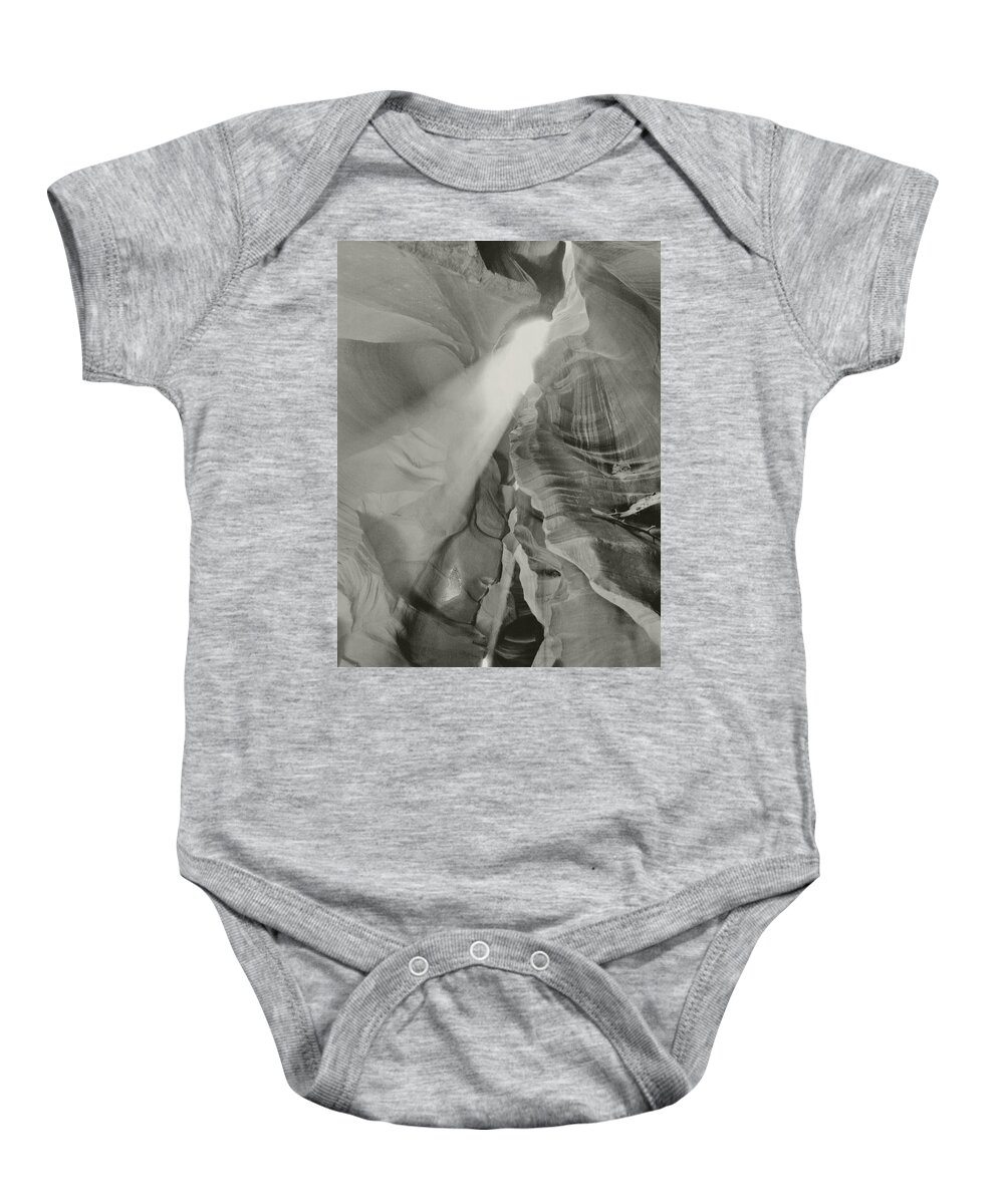 Antelope Canyon Baby Onesie featuring the photograph Antelope Canyon Light Black and White by Joshua House