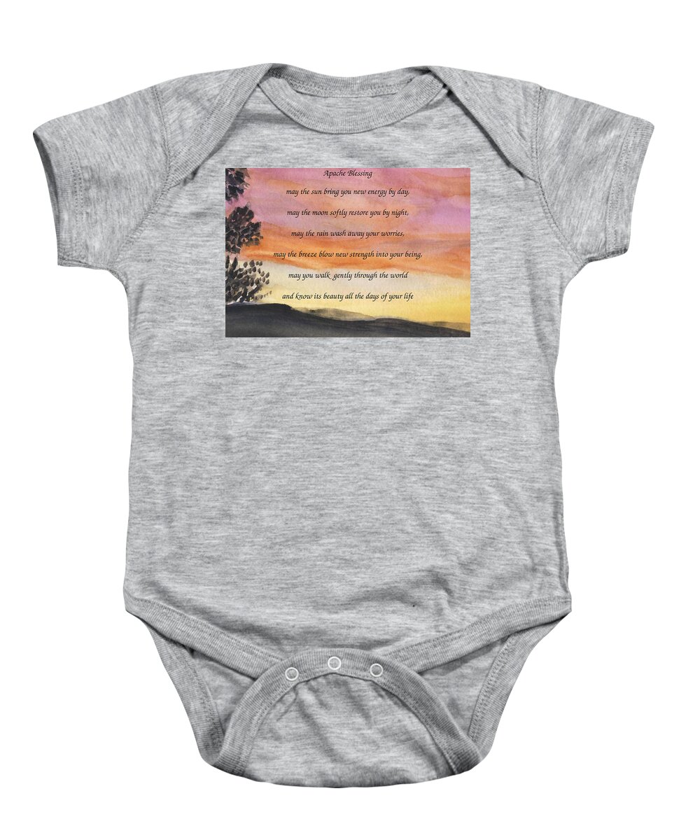 Apache Blessing Baby Onesie featuring the painting Apache Blessing with Sunset by Linda Feinberg
